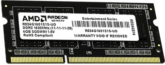 Модуль памяти 4096MB SO-DIMM DDR III PC-12800 1600MHz AMD (R534G1601S1S-UO)