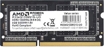 Модуль памяти AMD Radeon R3 4GB DDR3 SODIMM PC4-10600 R334G1339S1S-UO