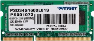 Модуль памяти SO-DIMM  4Gb DDR III PC-12800 1600MHz Patriot PSD34G1600L81S